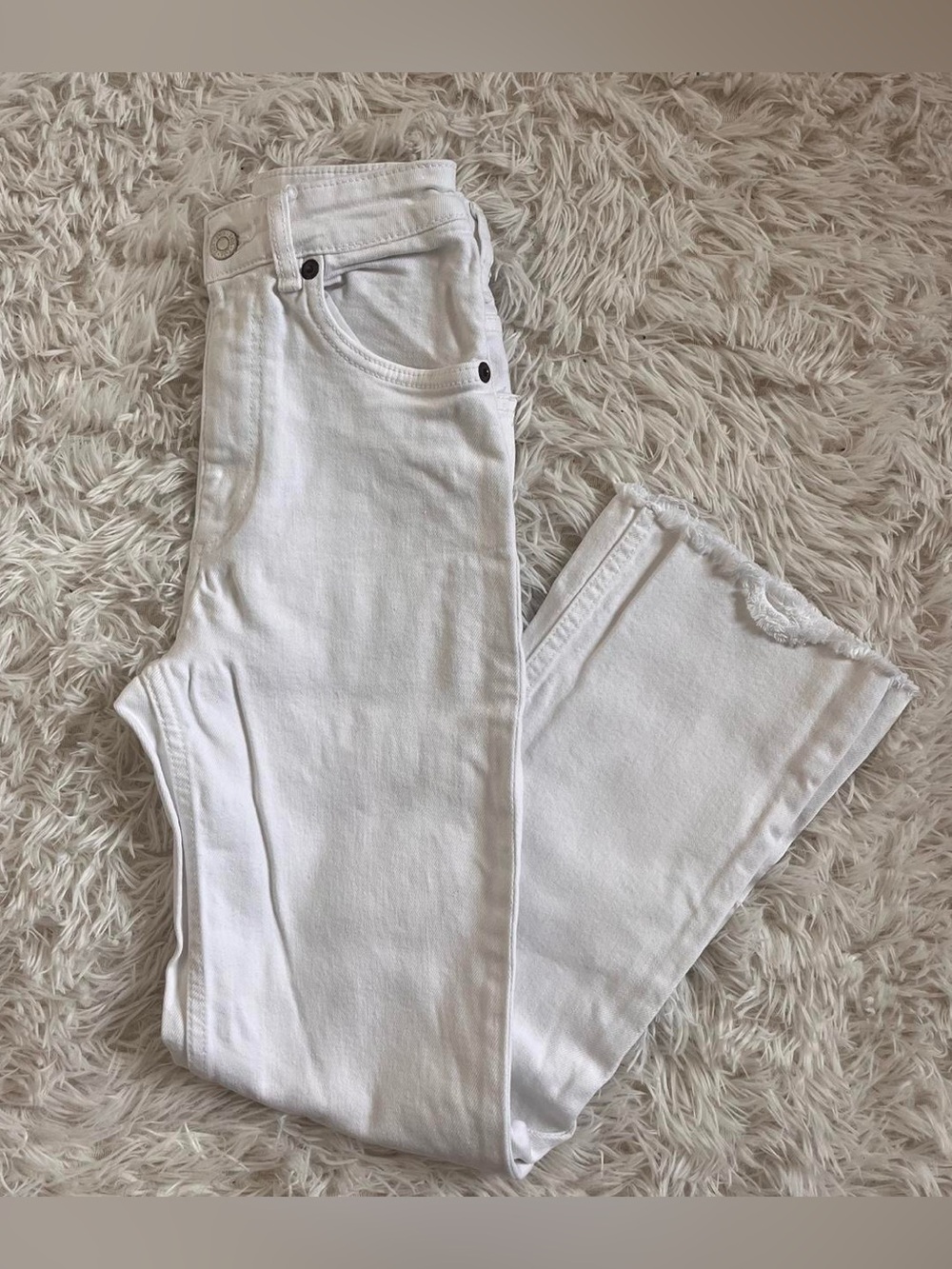 Zara high waisted white cropped flare jeans